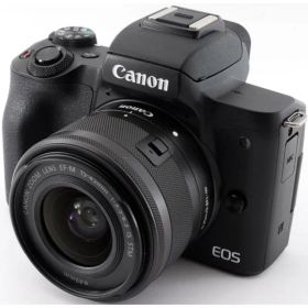 キヤノン ミラーレス CANON EOS Kiss M レンズキット ブラック Wi-Fi ＆ Bluetooth搭載 新品SDカード付き スマホに送れる 動画撮影 長期保証