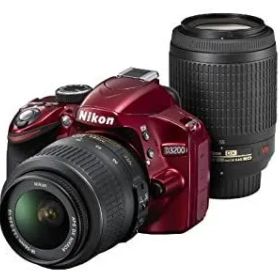【中古】(非常に良い)Nikon デジタル一眼レフカメラ D3200 200mmダブルズームキット 18-55mm/55-200mm付属 レッド D3200WZ200RD