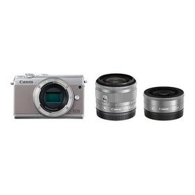 中古 １年保証 美品 Canon EOS M100 ダブルレンズキット 15-45mm IS STM + 22mm F2 STM グレー