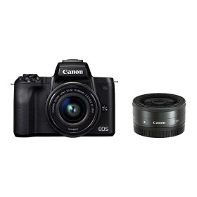 【中古】【1年保証】【美品】Canon EOS Kiss M ダブルレンズキット 15-45mm IS STM + 22mm F2 STM ブラック