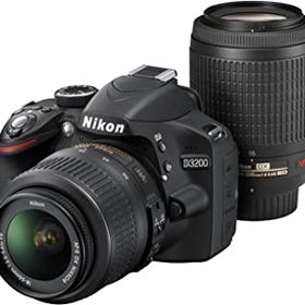 【中古】【39shop】Nikon★デジタル一眼レフカメラ D3200 200mmダブルズームキット 18-55mm/55-200mm付属 ブラック D3200WZ200BK（良い）