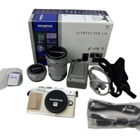 OLYMPUS オリンパス ミラーレス一眼カメラ E-PL7 ダブルズームキット M.ZUIKO DIGITAL ED 14-42mm 40-150mm ホワイト 動作確認済 【中古】 22608K450